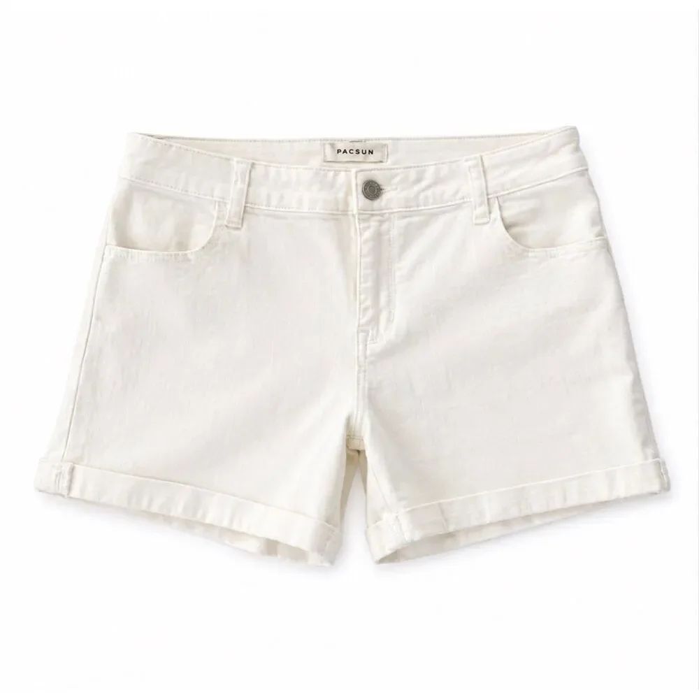 PacSun White Denim Shorts Size 29 Super Stretch Shortie Cuffed Summer Casual